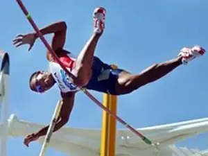 Brian Clay pole vaults to a silver medal! He won the Gold in Decathlon in 2008!